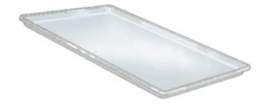 Identify the piece of equipment shown in each picture. -  A)  Hotel pan B)  Sheet pan C)  Perforated pan D)  Roasting pan