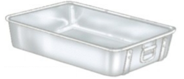 Identify the piece of equipment shown in each picture. -  A)  Sheet pan B)  Bake pan C)  Hotel pan D)  Roasting pan