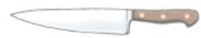 Identify the piece of equipment shown in each picture. -  A)  French knife B)  Utility knife C)  Santoku knife D)  Boning knife