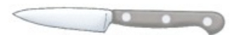 Identify the piece of equipment shown in each picture. -  A)  Boning knife B)  Paring knife C)  French knife D)  Utility knife