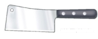 Identify the piece of equipment shown in each picture. -  A)  Chinese cook's knife B)  Scimitar C)  Cleaver D)  Butcher knife