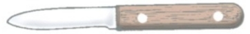 Identify the piece of equipment shown in each picture. -  A)  Oyster knife B)  Boning knife C)  Paring knife D)  Clam knife