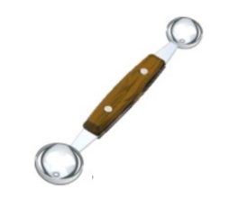 Identify the piece of equipment shown in each picture. -  A)  Microplane B)  Parisienne melon baller C)  Skimmer D)  Zester