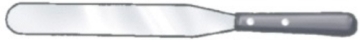 Identify the piece of equipment shown in each picture. -  A)  Sandwich spatula B)  Straight spatula C)  Offset spatula D)  Pie server
