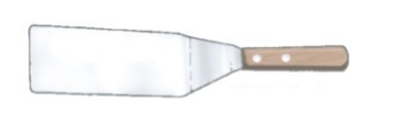 Identify the piece of equipment shown in each picture. -  A)  Straight spatula B)  Offset spatula C)  Pie server D)  Sandwich spatula