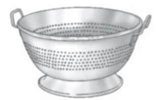 Identify the piece of equipment shown in each picture. -  A)  Colander B)  Sieve C)  Chinois D)  Strainer