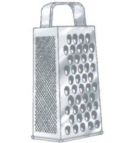 Identify the piece of equipment shown in each picture. -  A)  Food mill B)  Grater C)  Microplane D)  Chinois