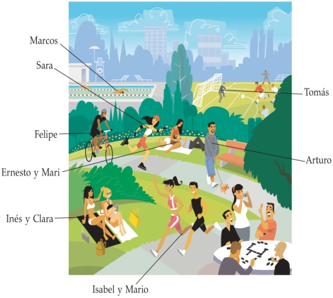 En el tiempo libre. Write the pastime each of the following people in the drawing. -Isabel y Mario _____________________________