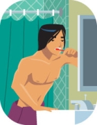 Qu \'{e} hace Marco y qu \'{e} hace Ud.? Complete the sentences by telling what Marco is doing in each drawing. Then tell whether or not you do the same thing. 1. 2. 3. 4. -Marco ___________________ a las 7 de la ma \~{n} ana. Yo __________________________________________________________.