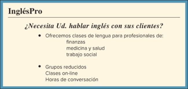  A LEER Ingl \'{e} s Pro. Write five cognates found in the advertisement for a dance school, then answer the question in English.     -Cognados:  1. ____________________________ 2. ____________________________ 3. ____________________________ 4. ____________________________ 5. ____________________________ 6. Does this ad target traditional students or working people? ________________________ 