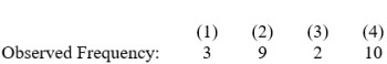 We wish to test the null hypothesis that students guess at random on a particular 4-alternative multiple-choice item. The choices for a random sample of 24 students are:    The value of f<sub>e</sub> for alternative (2)  is A)  9 B)  7 C)  5 D)  6
