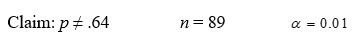 Given your claim about a population proportion, the sample size n, and the desired level of significance α.    Formulate:  A) the hypotheses, B) the test statistic Z, C) the rejection region