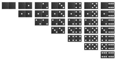 Let the random variable X represent the sum of points in a tile taken from the dominoes set shown below.    What is the probability of 9? Write your answer as a fraction reduced to lowest terms.