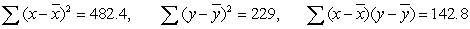 Calculations from a data set of n = 36 pairs of (x, y) values have provided the following results. Obtain the correlation coefficient.