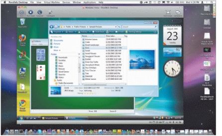   -The accompanying figure shows Microsoft Windows running in a window on Mac OS. This is an example of ____ software. A)  virtual machine B)  alias machine C)  helper machine D)  dual-boot machine