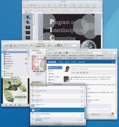   -The accompanying figure shows an example of multitasking on a computer, which refers to multiple ____ running at the same time. A)  applications B)  operating systems C)  utilities D)  scans
