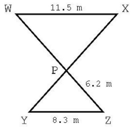  Find distance  W P , given that the two beams  W X  and  Y Z  are parallel.    
