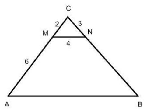 Determine the lengths  A B  and  B C , given that  A B \| M N .    