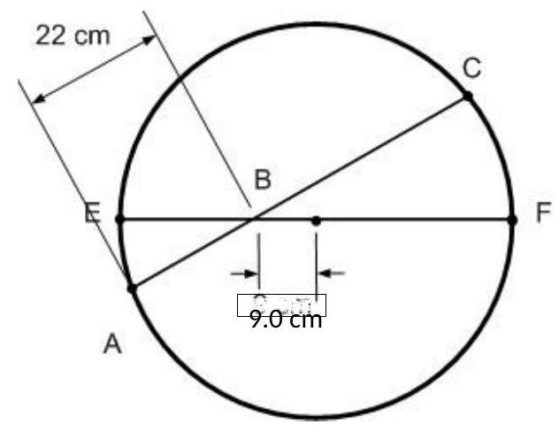  Determine the length of  B C  if the diameter of the circle is  60.0 \mathrm{~cm} .    