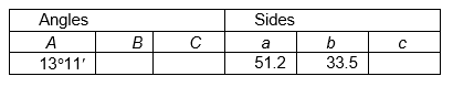  Fill in the missing parts of this table for triangle  A B C .    