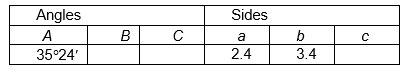  Fill in the missing parts of this table for triangle  A B C .    