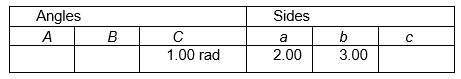  Fill in the missing parts of this table for triangle  A B C .    