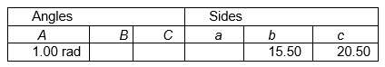  Fill in the missing parts of this table for triangle  A B C .    