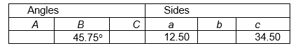  Fill in the missing parts of this table for triangle  A B C .    