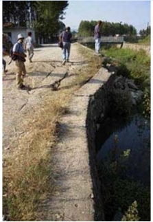 Use the following map related to the December 24<sup>th</sup>, 2004 Sumatra earthquake to answer this question.    -What type of fault caused the canal damage shown in the following photograph (photo courtesy USGS) ?   A)  Normal fault B)  Reverse fault C)  Strike-slip