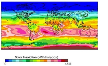 What time of year is represented by the global insolation data shown in the diagram below?   A)  January B)  July C)  No way to tell