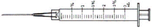 Directions: Calculate the dosages,use labels where provided,and shade in the dosages on the syringe where provided.Round answers to the nearest tenth unless otherwise indicated. Order: Pancuronium 1.6 mg IV stat Available: Pancuronium labeled 2 mg per mL a.How many milliliters will you administer? _____ mL b.Shade in the dosage on the syringe.   