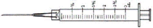 Directions: Calculate the dosages, use labels where provided, and shade in the dosages on the syringe where provided. Round answers to the nearest tenth unless otherwise indicated. Order: Pancuronium 1.6 mg IV stat Available: Pancuronium labeled 2 mg per mL a. How many milliliters will you administer? _____ mL b. Shade in the dosage on the syringe.   