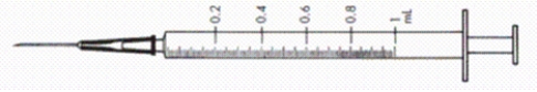 Directions: Calculate the following hourly dosage of heparin (units/hr). Order: Heparin 4,600 units subcut 2 hours before surgery Available:    a. How many milliliters will you administer? _______ b. Shade in the dosage on the syringe provided.   