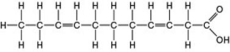 Use the following figure to answer the question.   The molecule illustrated in the figure ________. A)  is a saturated fatty acid B)  stores genetic information C)  will be liquid at room temperature D)  is a carbohydrate 