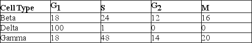 Use the data in the accompanying table to answer the question. Minutes Spent in Cell Cycle Phases   The data in the table were obtained from a study of the length of time spent in each phase of the cell cycle by cells of three eukaryotic organisms designated beta, delta, and gamma. Which of the statements is the best explanation for the difference between time spent in S phase by beta and gamma? A)  Gamma contains more DNA than beta. B)  Beta and gamma contain the same amount of DNA. C)  Beta cells reproduce by binary fission and gamma cells reproduce by mitosis and cytokinesis. D)  Beta is a plant cell and gamma is an animal cell. 