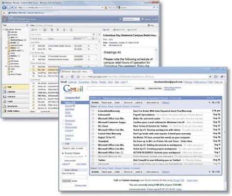   -Both Gmail and ____ Web Access provide access to e-mail messages from within the browser, as shown in the accompanying figure. A)  Microsoft Hotmail B)  Mozilla Firefox C)  Windows Internet Explorer D)  Microsoft Office Outlook