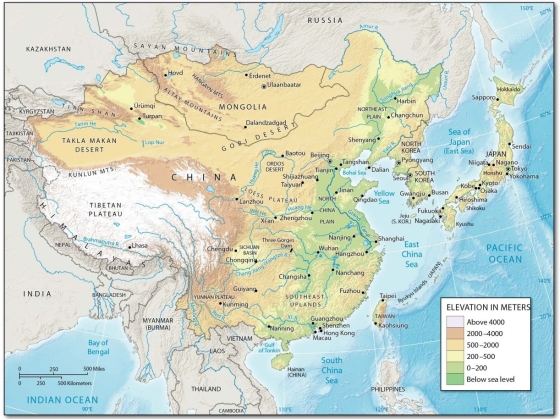    -The highest elevations are found in ________ China. A)  western B)  southeastern C)  southern D)  northern