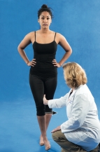   You are performing an assessment of the lower extremities. The accompanying figure indicates which range of motion movement of the hip? A)  Flexion against resistance B)  Extension against resistance C)  Abduction against resistance D)  Adduction against resistance 