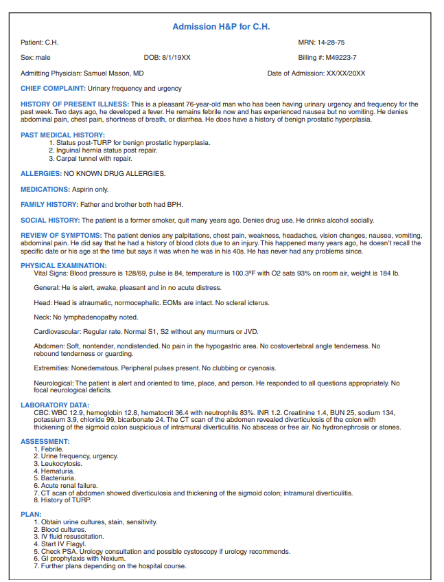 Read and critically analyze the admission H&P for C.H. shown in Figure 10-10. Answer the questions that follow.   -Is this a medical or surgical admission?<div style=padding-top: 35px> 