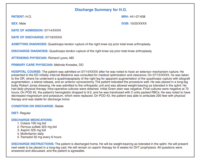 Read the discharge summary for H.O., a 53-year-old man who was hospitalized for orthopedic surgery. Based on the discharge summary, answer the questions that follow.   -What complications developed postoperatively that are not listed as discharge diagnoses?<div style=padding-top: 35px> 