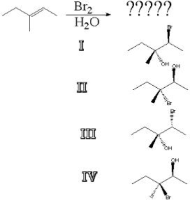 What is the product of the following reaction?   A)  I B)  II C)  III D)  IV