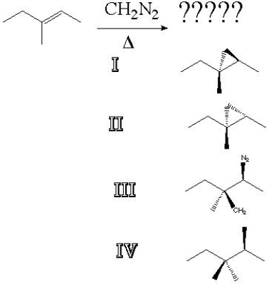 What is the product of the following reaction?   A)  I B)  II C)  III D)  IV