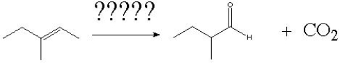 What is the correct order of reagents needed for the following reaction?   A)  1)  HBr/CCl<sub>4</sub> 2)  Sodium Methoxide/Methanol 3)  KMnO<sub>4</sub>, OH<sup>-</sup>, H<sub>2</sub>O, heat B)  1)  HBr/CCl<sub>4</sub> 2)  Sodium Methoxide/Methanol 3)  O<sub>3</sub>, CH<sub>2</sub>Cl<sub>2</sub>, - 78°C 4)  Zn/AcOH C)  1)  HBr/H<sub>2</sub>O<sub>2</sub> 2)  Sodium Methoxide/Methanol 3)  O<sub>3</sub>,CH<sub>2</sub>Cl<sub>2</sub>, - 78°C 4)  Zn/AcOH D)  1)  HBr/H<sub>2</sub>O<sub>2</sub> 2)  Potassium tert-butoxide 3)  KMnO<sub>4</sub>, OH<sup>-</sup>, H<sub>2</sub>O, heat E)  1)  HBr/H<sub>2</sub>O<sub>2</sub>2)  Potassium tert-butoxide 3)  O<sub>3</sub>, CH<sub>2</sub>Cl<sub>2</sub>, -78°C 4)  Zn/AcOH