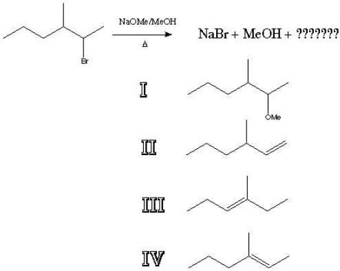 What is the major product of the following reaction?   A)  I B)  II C)  III D)  IV