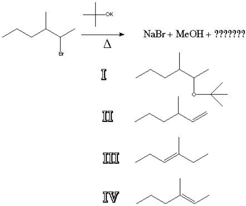 What is the major product of the following reaction?   A)  I B)  II C)  III D)  IV