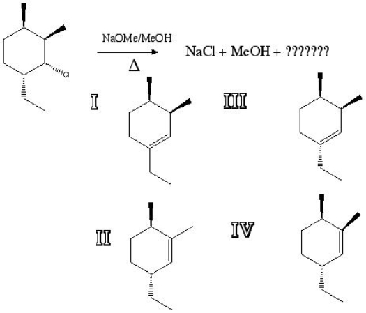 What is the major product of the following reaction?   A)  I B)  II C)  III D)  IV