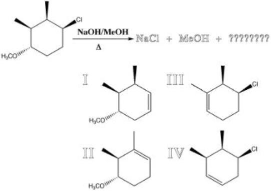 What is the major product of the following reaction?   A)  I B)  II C)  III D)  IV