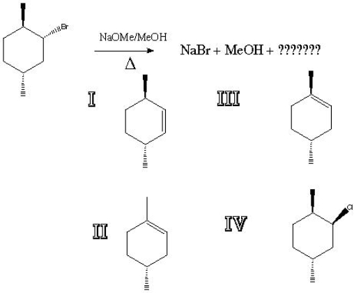 What is the major product of the following reaction?   A)  I B)  II C)  III D)  IV