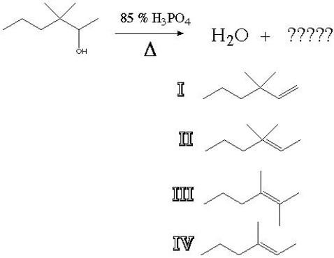 What is the major product of the following reaction?   A)  I B)  II C)  III D)  IV