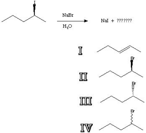 What is the major product of the following reaction?   A)  I B)  II C)  III D)  IV